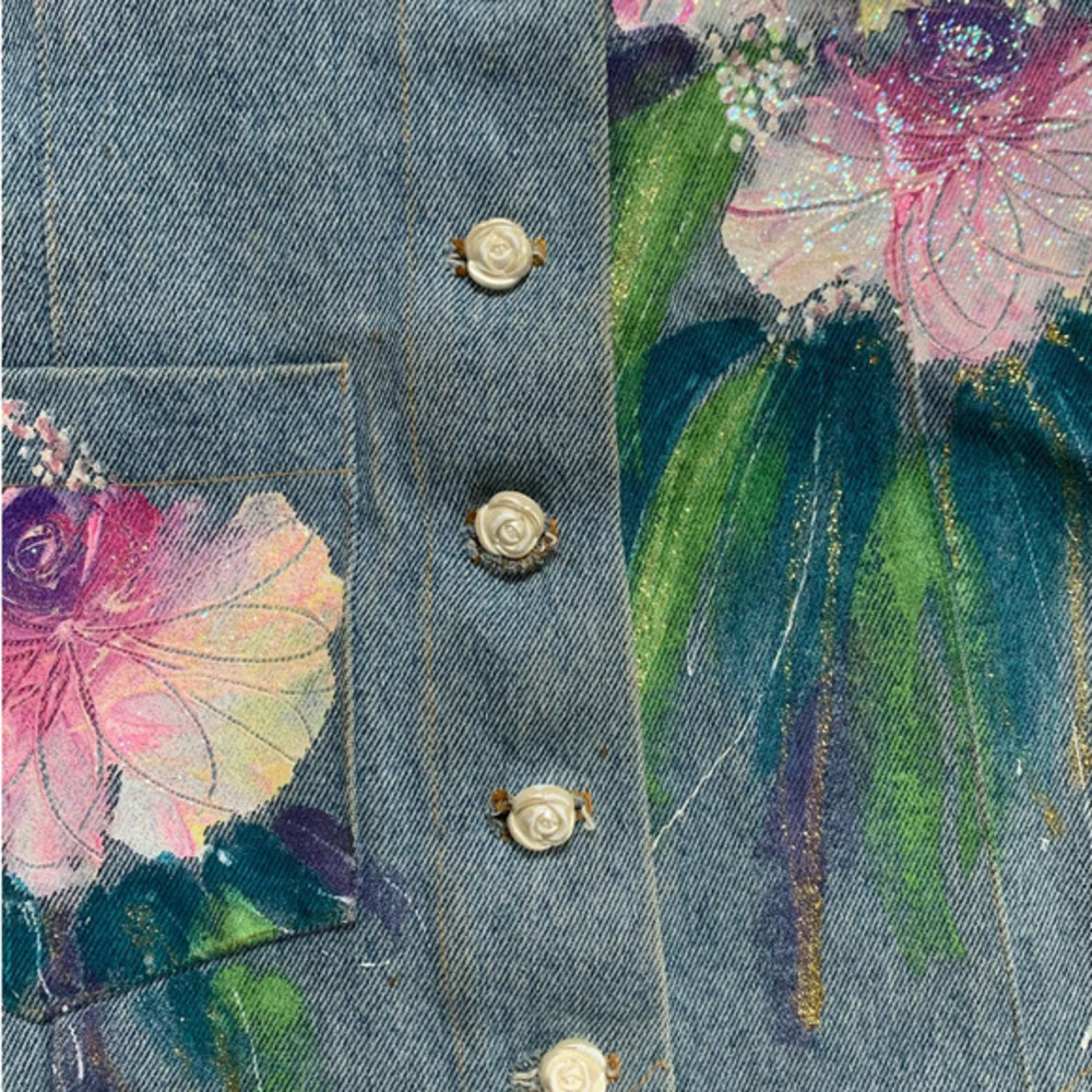 Vintage Denim Floral Painting‎ Vest - Picture 5 of 11